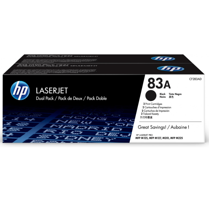 HP 83A 2-pack Black Original LaserJet Toner Cartridges (CF283AD)