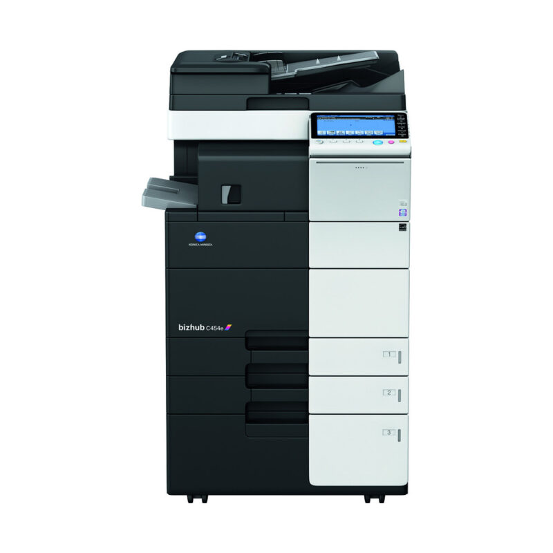 Konica Minolta bizhub C454e colour photocopier on a white background