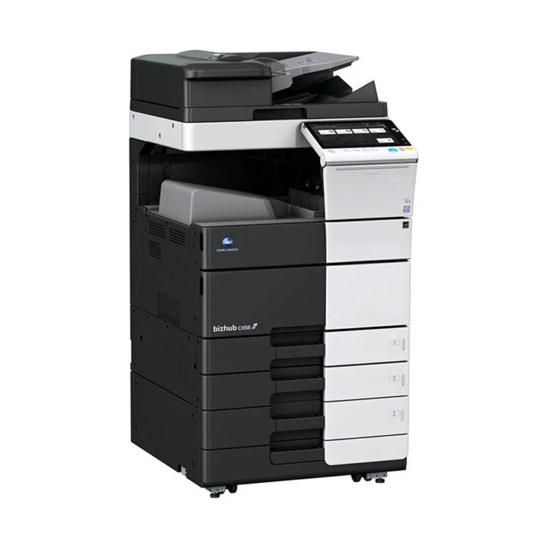 Konica Minolta bizhub C658 colour photocopier on a white background