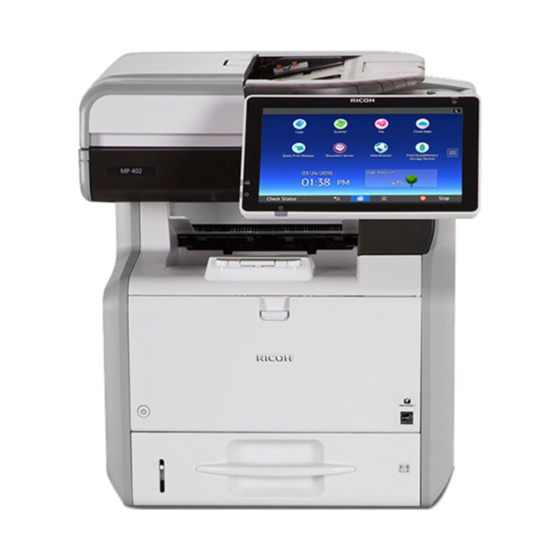 Ricoh Aficio MP 402SPF monochrome multifunction printer on a white background